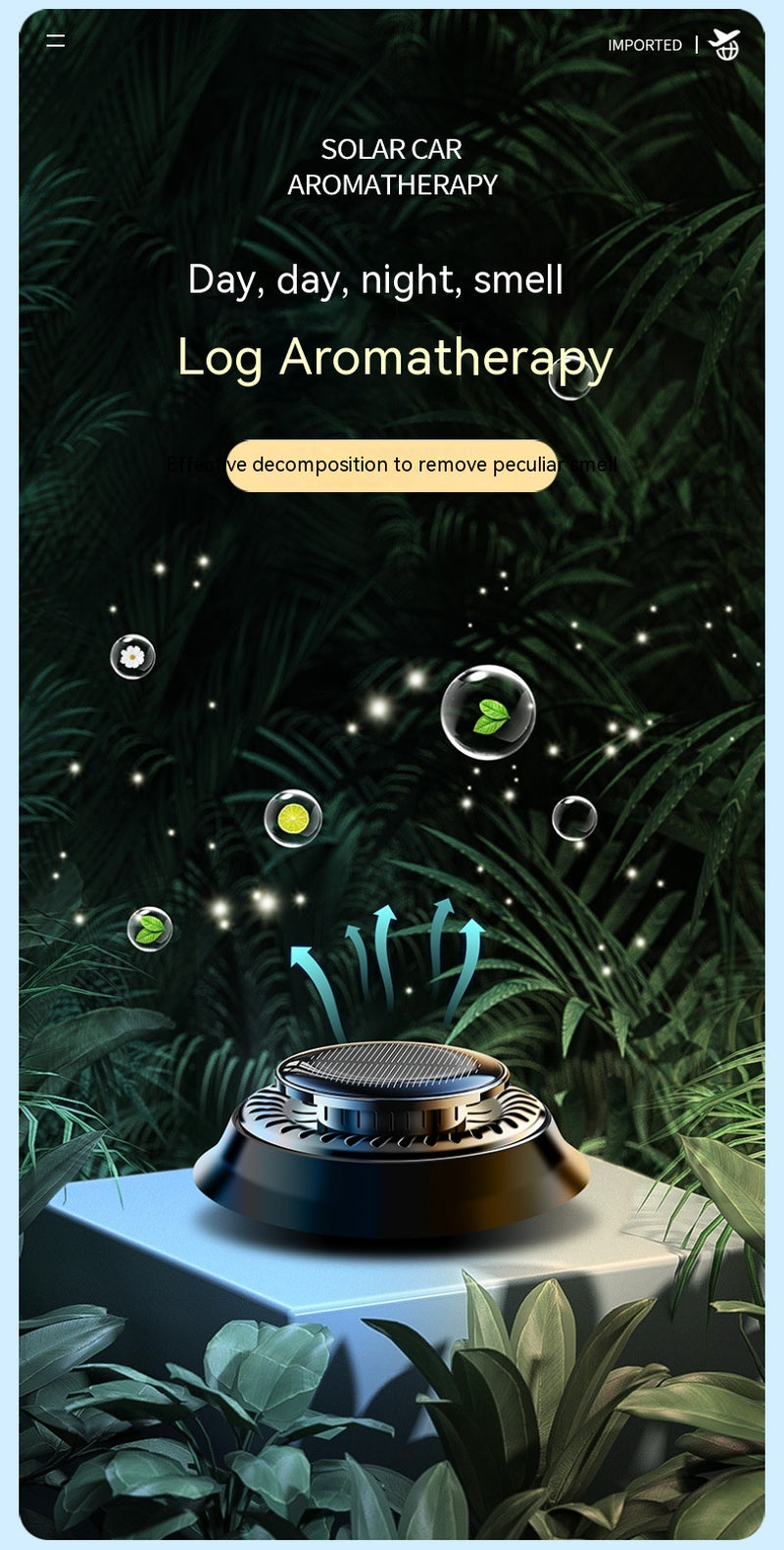 Portable Kinetic Car Air Freshener Solar Powered Double Ring Rotating Air Cleaner Perfume Fragrance Diffuser