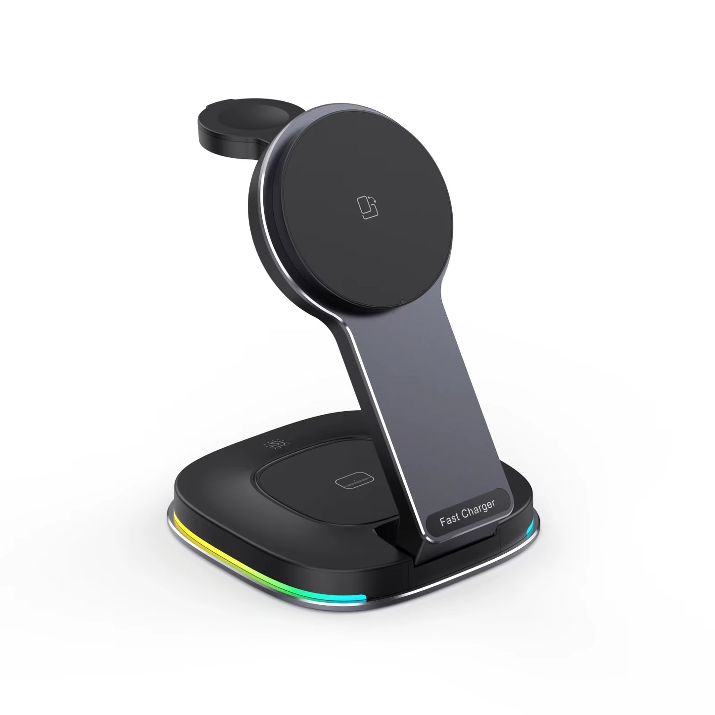 New Arrival 2025 Product 15W Magnetic Phone Holder Foldable 3 In1 Wireless Charging Bracket Touch Switch Dynamic RGB Night Light
