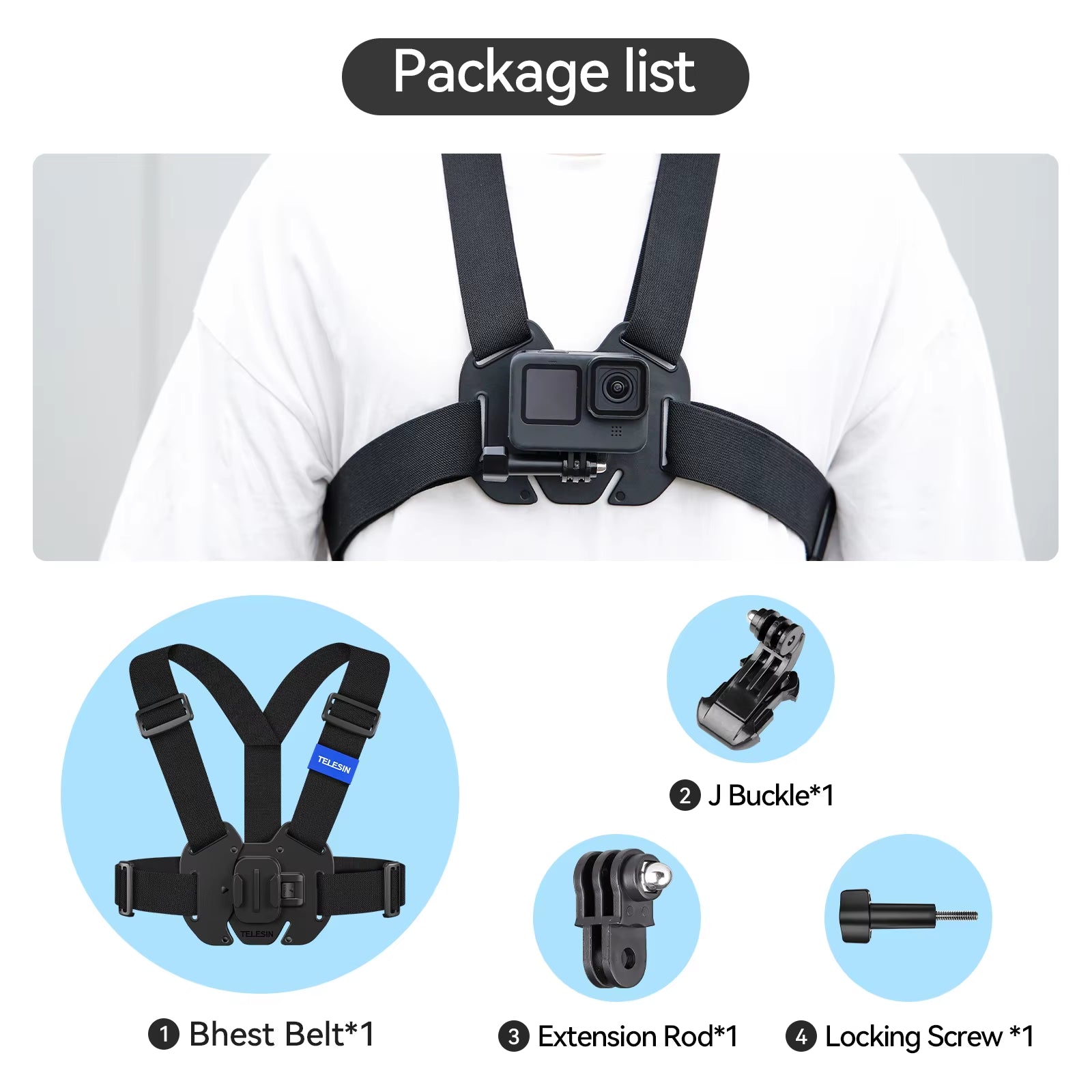 Chest Strap Mount  for Gopro Hero, Insta360, DJI 