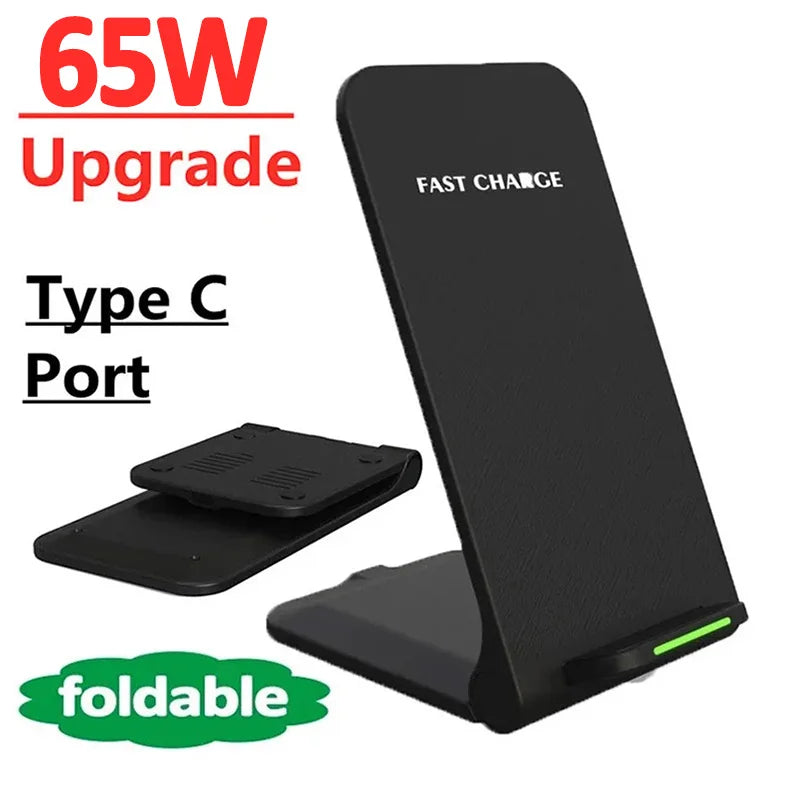 65W Wireless Charger Stand Pad for Iphone 15 14 13 12 11 Pro X XS Max XR 8 Samsung Xiaomi Induction Fast Charging Dock Station