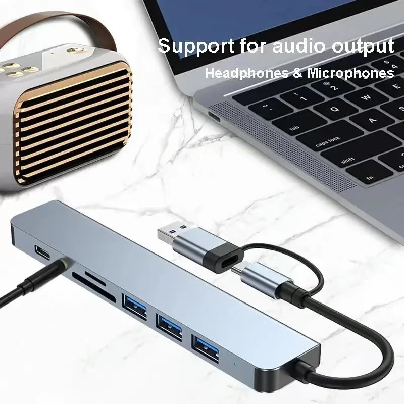 8 in 2 USB HUB with Splitter Card Reader, USB C Port, USB 3.0 / 2.0, SD/TF Splitter Card Reader, Docking Station