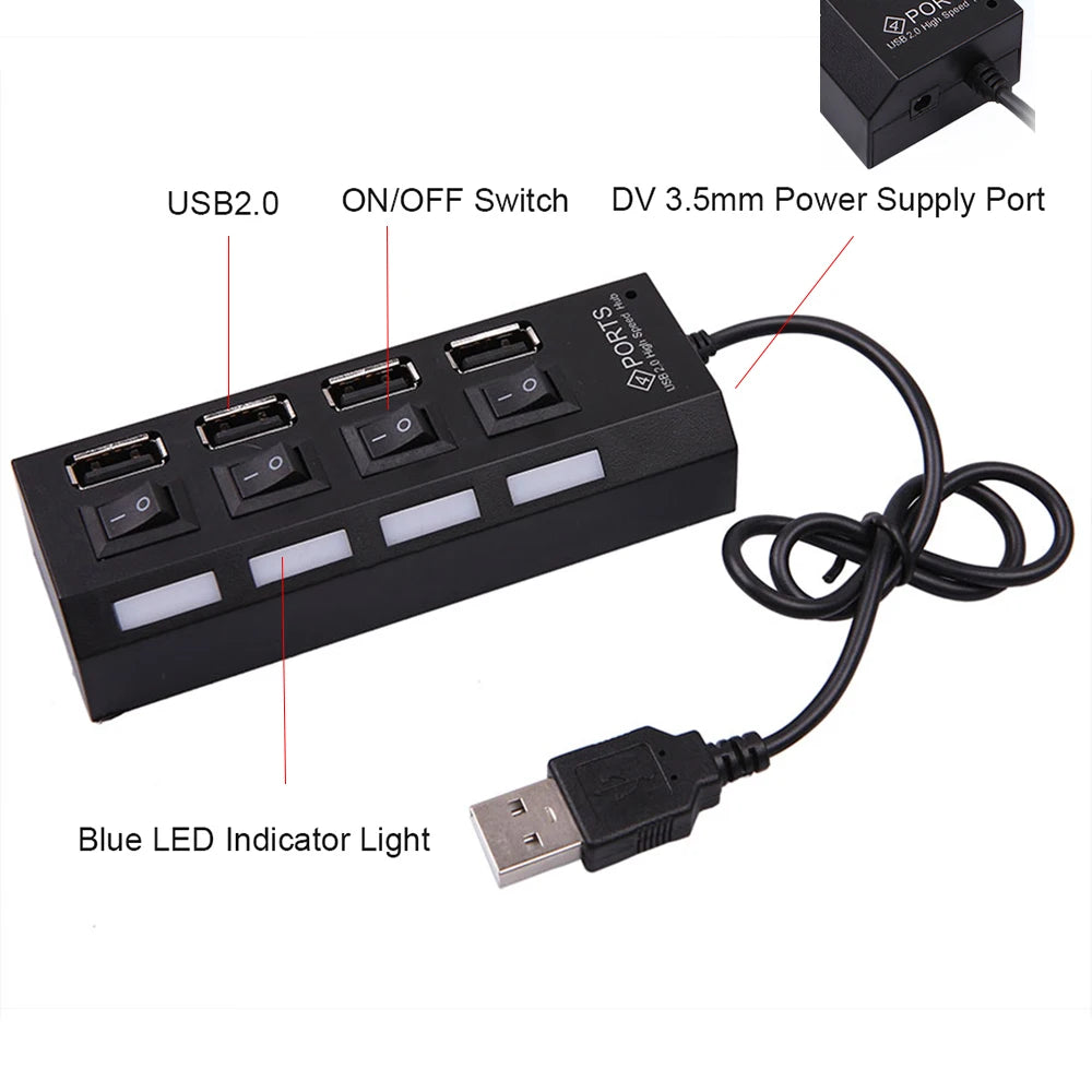 USB Splitter 4 Port Multiple Expander Docking Stations USB 2.0 Type C Hub OTG Adapter for Laptop PC Keyboard Mouse