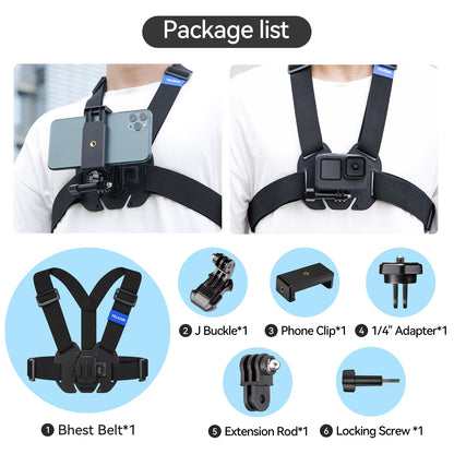 Chest Strap Mount  for Gopro Hero, Insta360, DJI 